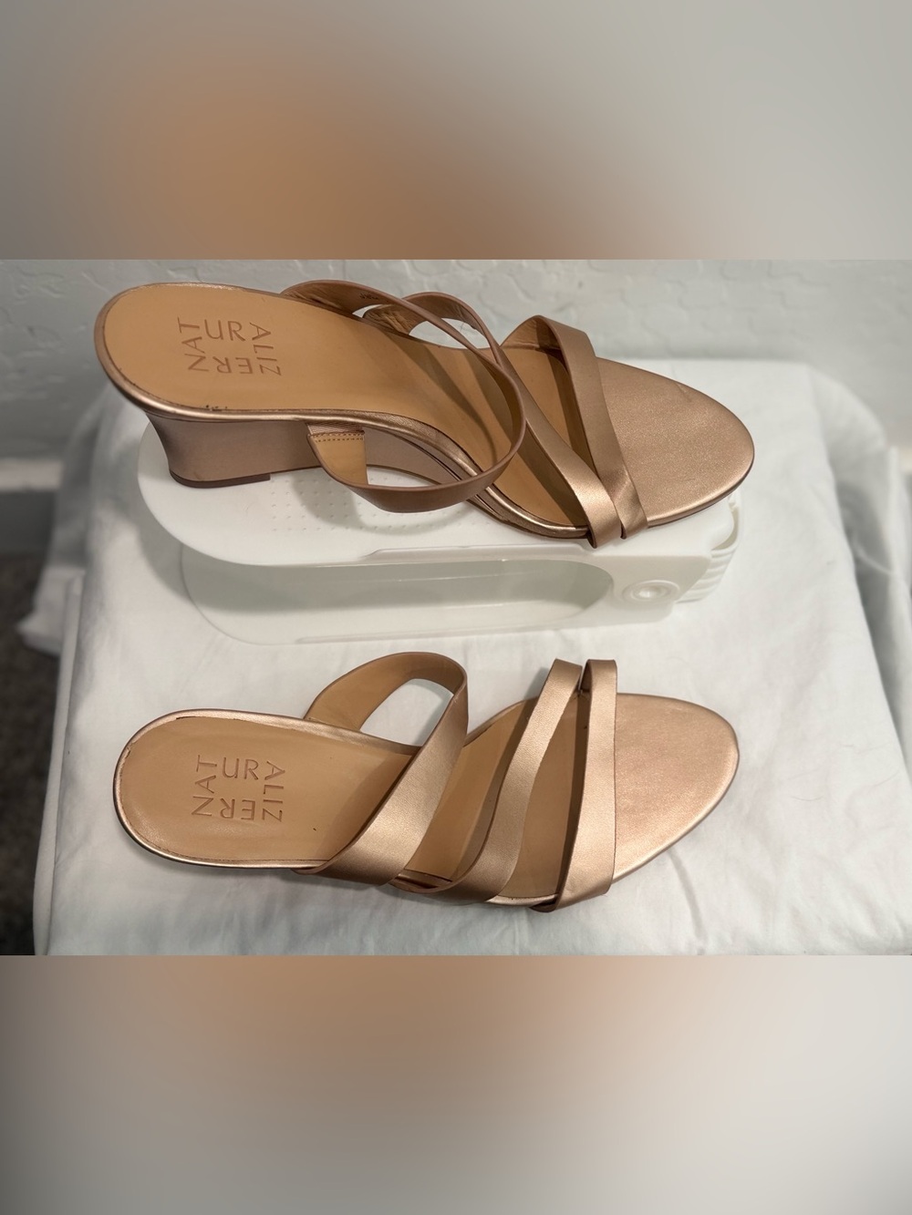 - Naturalizer Women's Rose Gold Strappy Sandals
